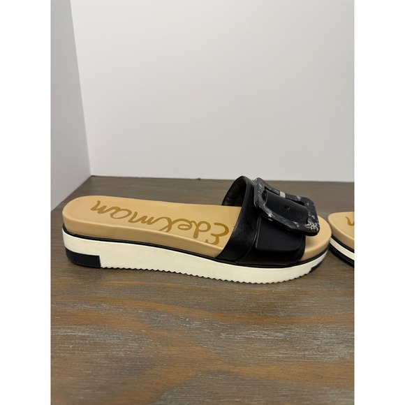 Sam Edelman Ariane Black Platform Slides Buckle Sandals 7.5 Leather - Picture 3 of 11